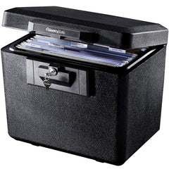 SentrySafe front closed box showing compact black exterior and safe appearance