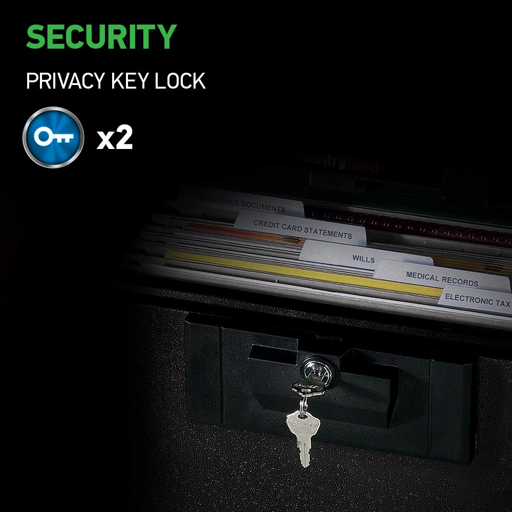 SentrySafe key and lock detail showing included keys and secure flat key lock