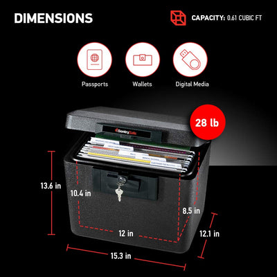 SentrySafe held in hand for scale showing portable size and easy placement