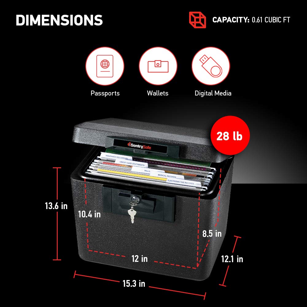 SentrySafe held in hand for scale showing portable size and easy placement