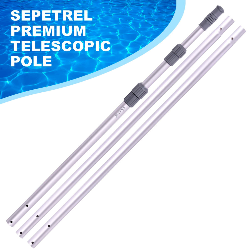 Sepetrel pole attached to skimmer net cleaning pool surface efficiently