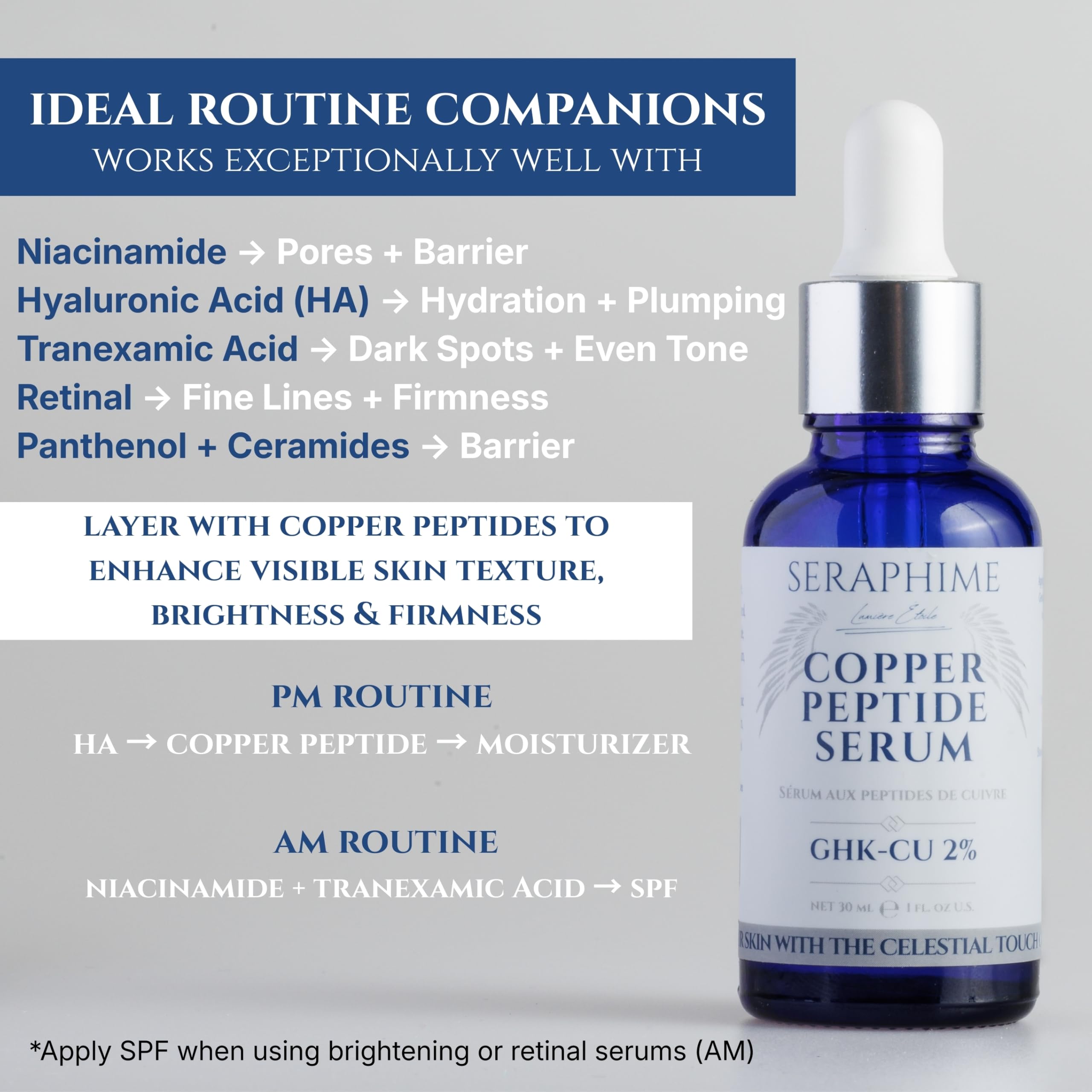 Seraphime comparación de tamaño, muestra 30 ml y portabilidad
