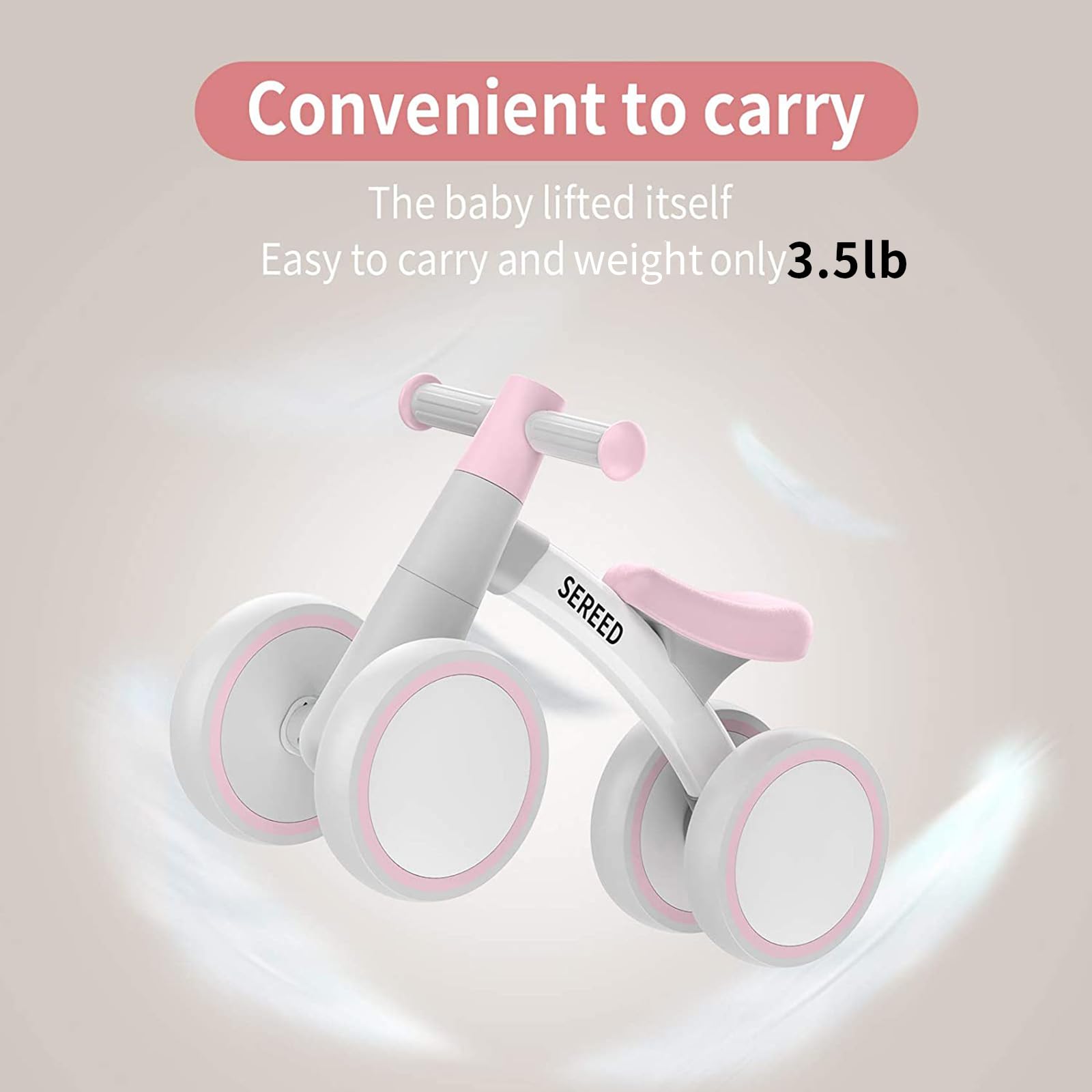 SEREED bike next to toddler hand showing lightweight easy carry benefit