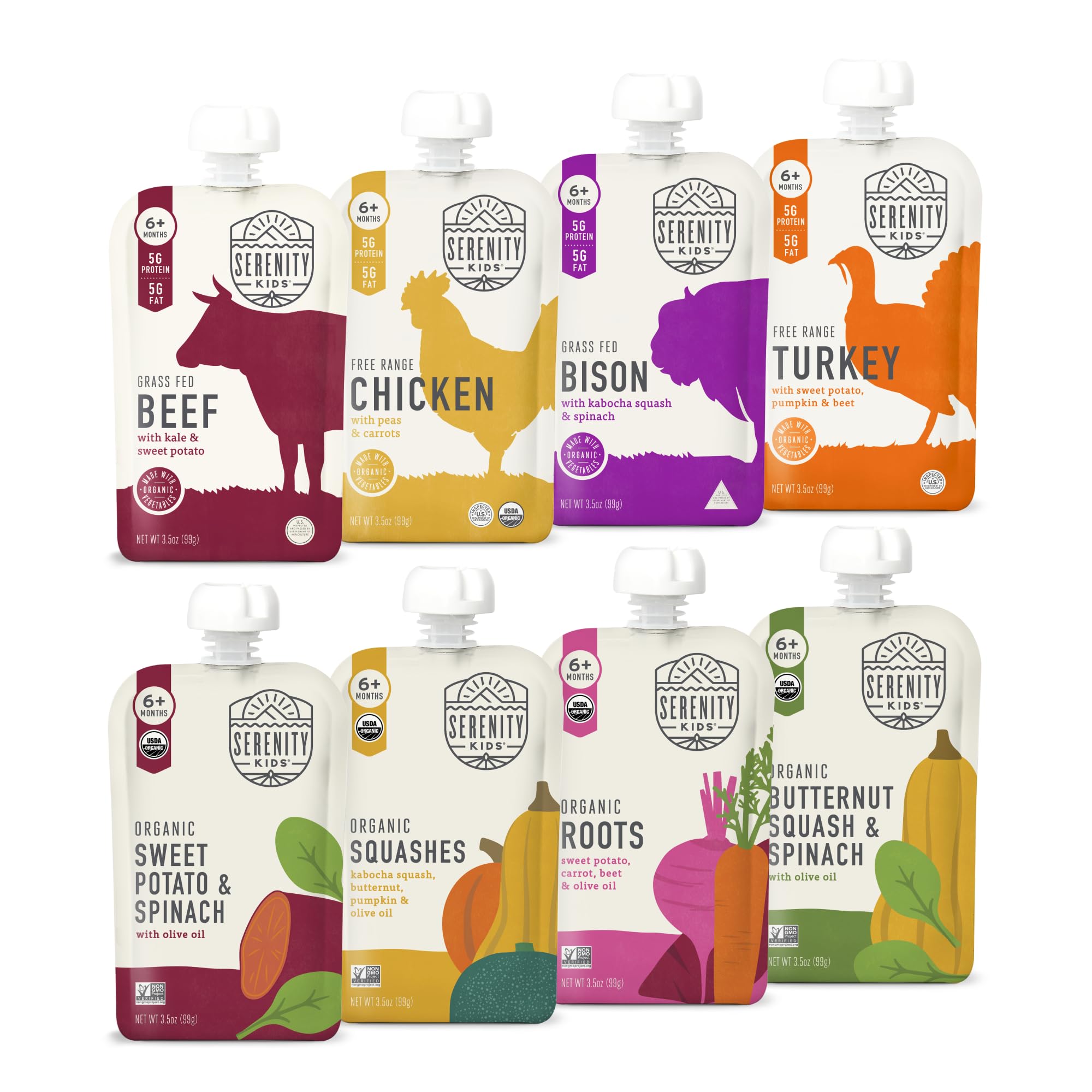 Serenity Kids front packaging showing organic 8-pack and benefits