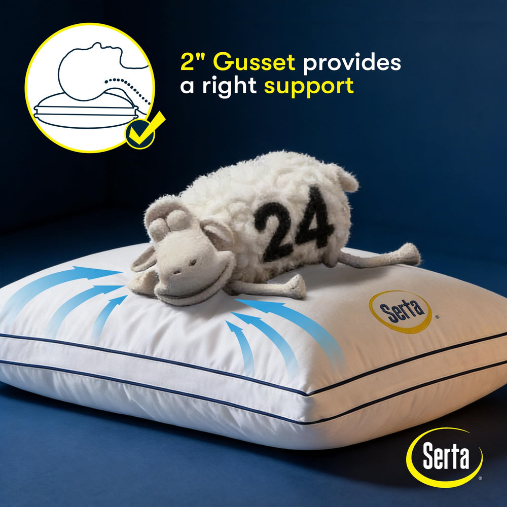 Serta pillow on made bed illustrating hotel-style comfort at home
