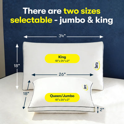 Serta pillow next to ruler showing 18x26 inch queen standard size