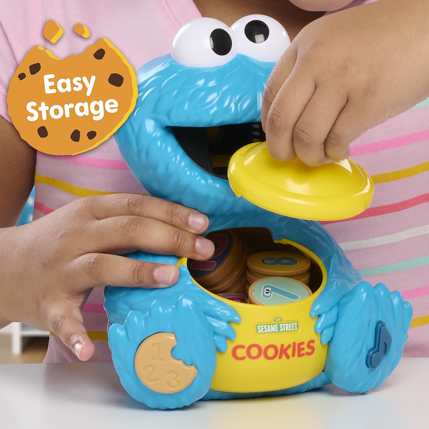Sesame Street tapa abierta con espacio para guardar galletas, orden y fácil almacenamiento