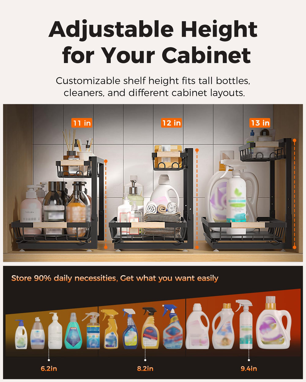 Sevenblue comparación de alturas con botellas altas y bajas bien organizadas