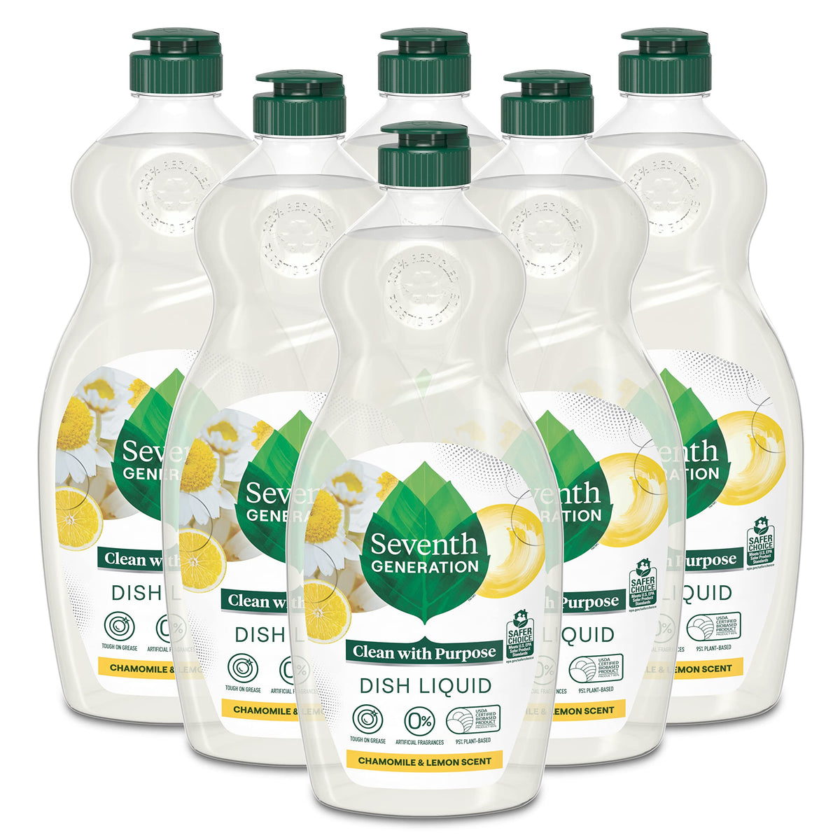 Seventh Generation front packaging showing six 19 oz bottles and eco benefits