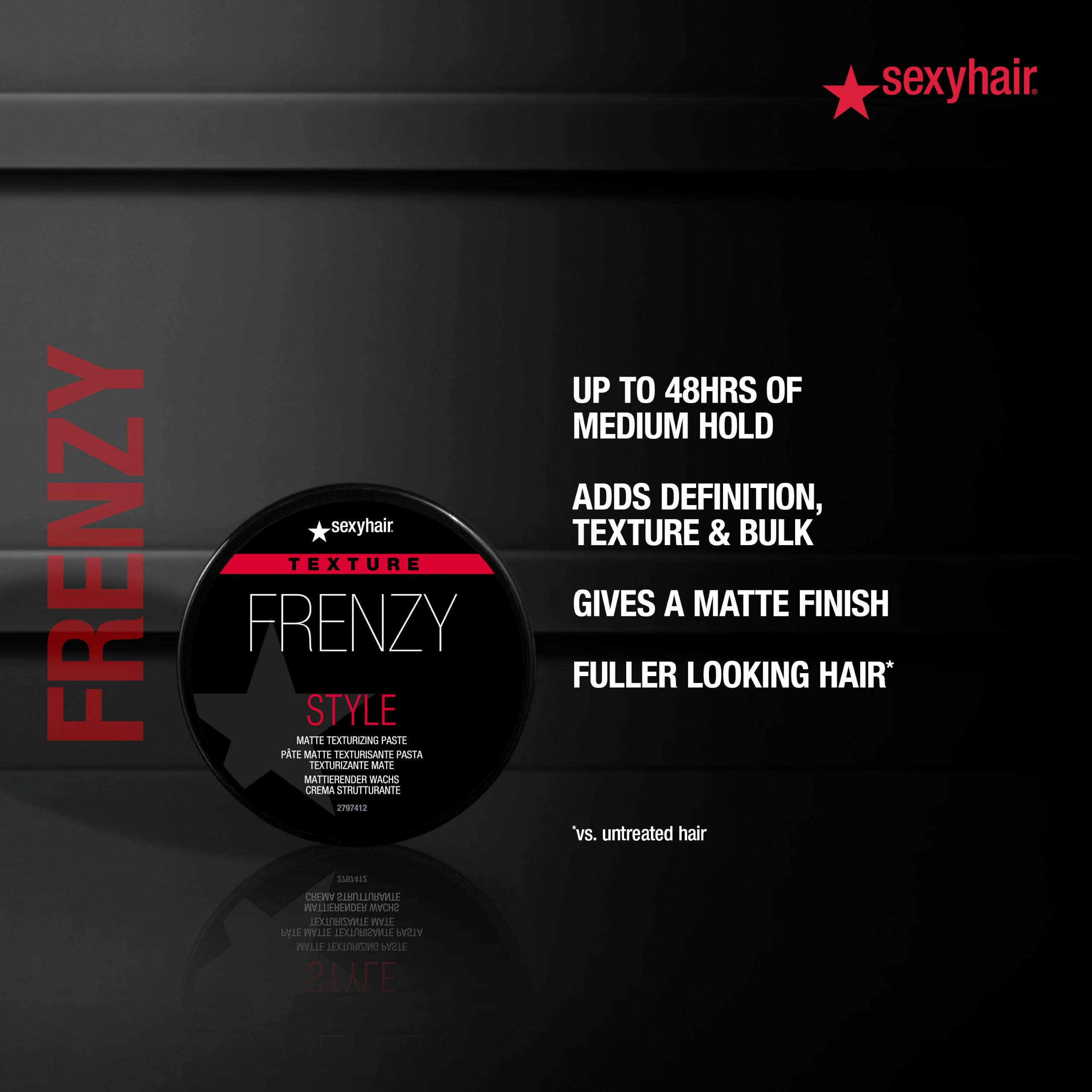 SexyHair producto en mano aplicado en cabello, demuestra facilidad de uso y definición