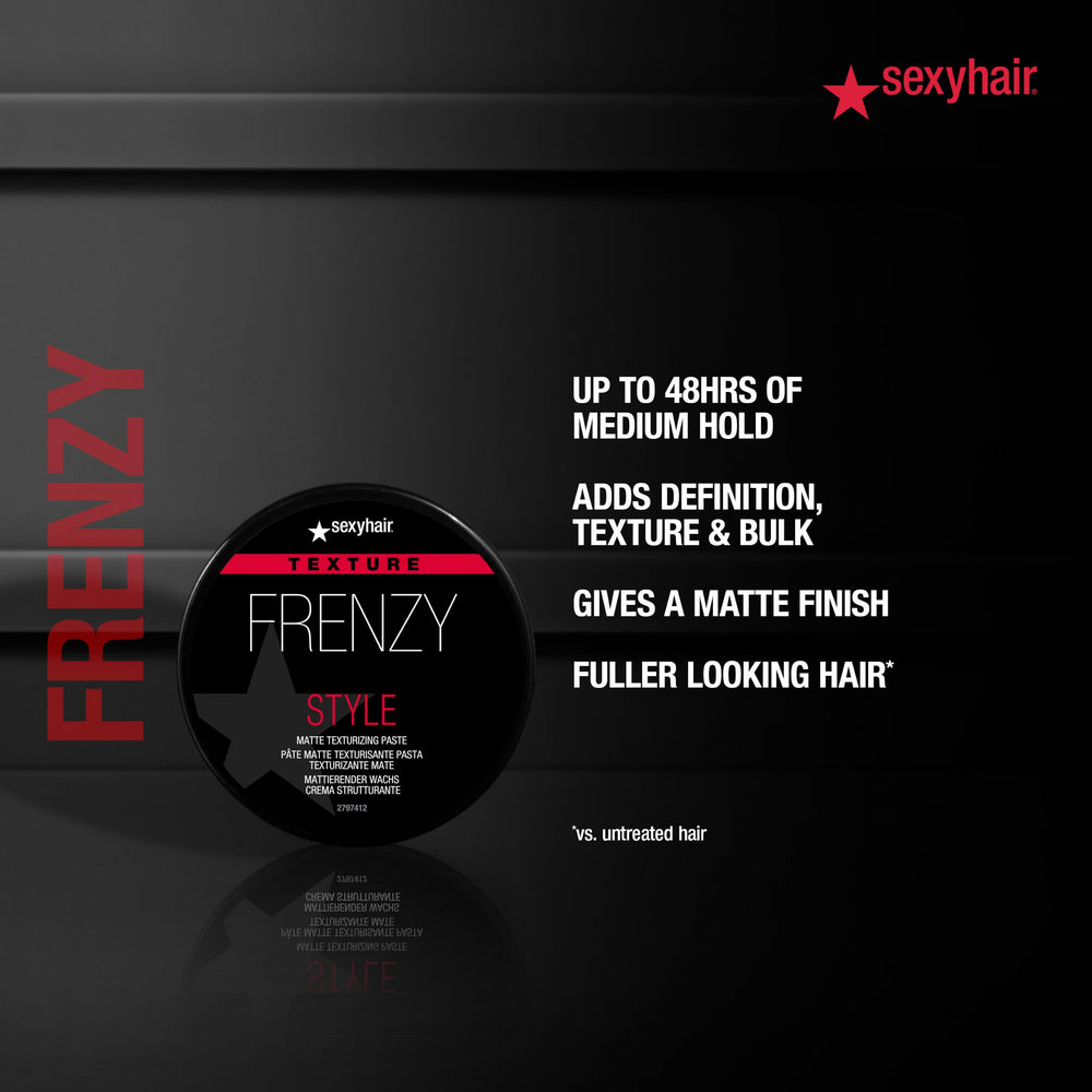 SexyHair producto en mano aplicado en cabello, demuestra facilidad de uso y definición