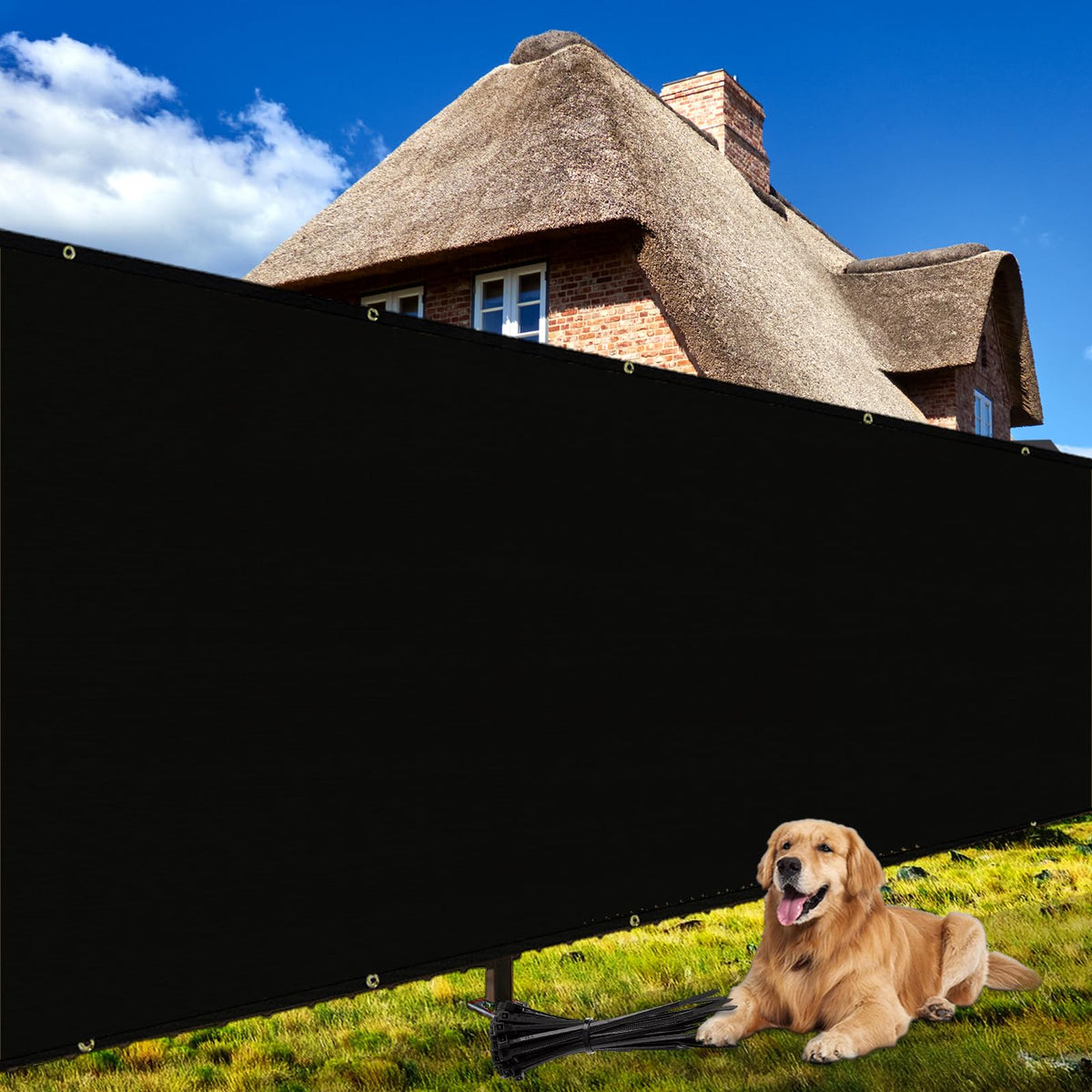 Shade&Beyond front view of 4x50 black fence screen showing neat finish and privacy benefit