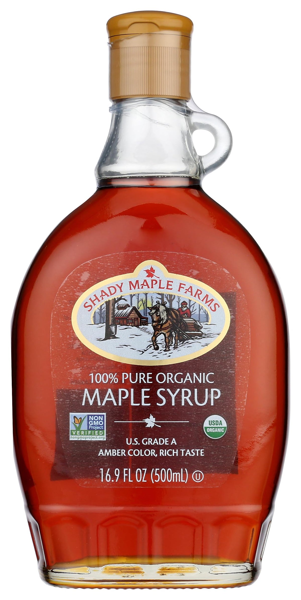 Shady Maple Farms vista frontal del envase mostrando la marca y tamaño práctico