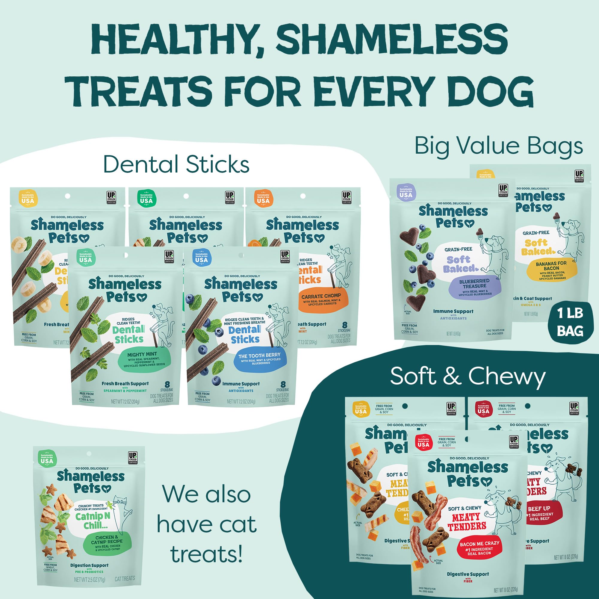 Escena doméstica con perro feliz y pack Shameless Pets, sugiere bienestar y disfrute