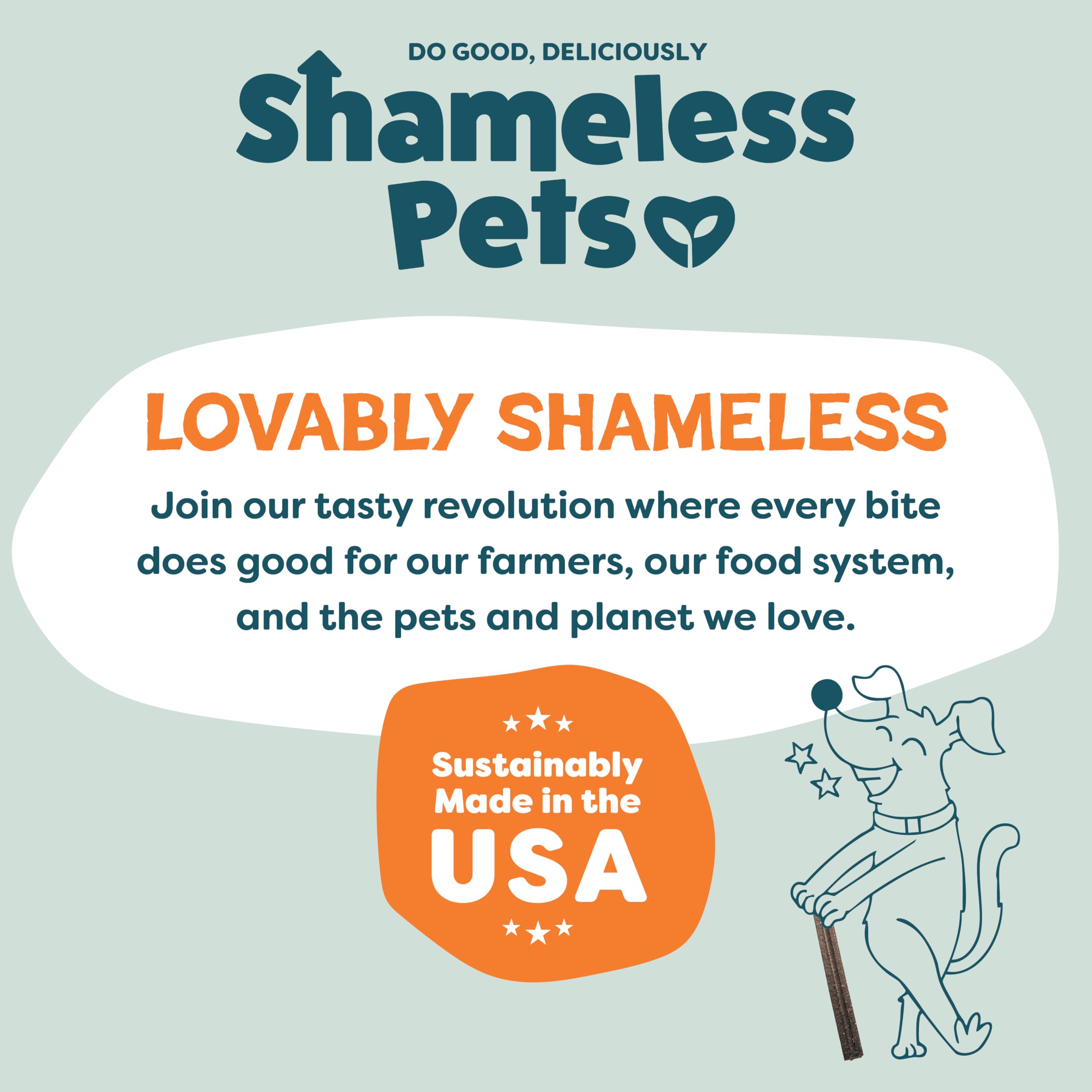 Hand holding Shameless Pets stick to show size and portion control benefit