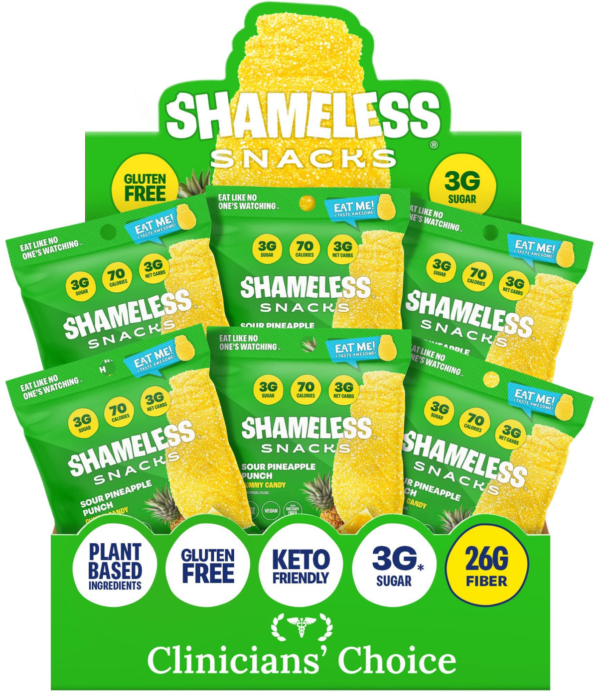 Shameless paquete frontal mostrando sabor piña y beneficio keto