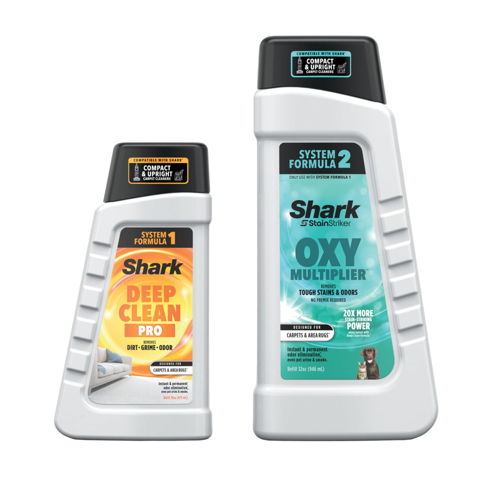 Shark frasco frontal del pack mostrando ambas fórmulas para limpieza eficaz
