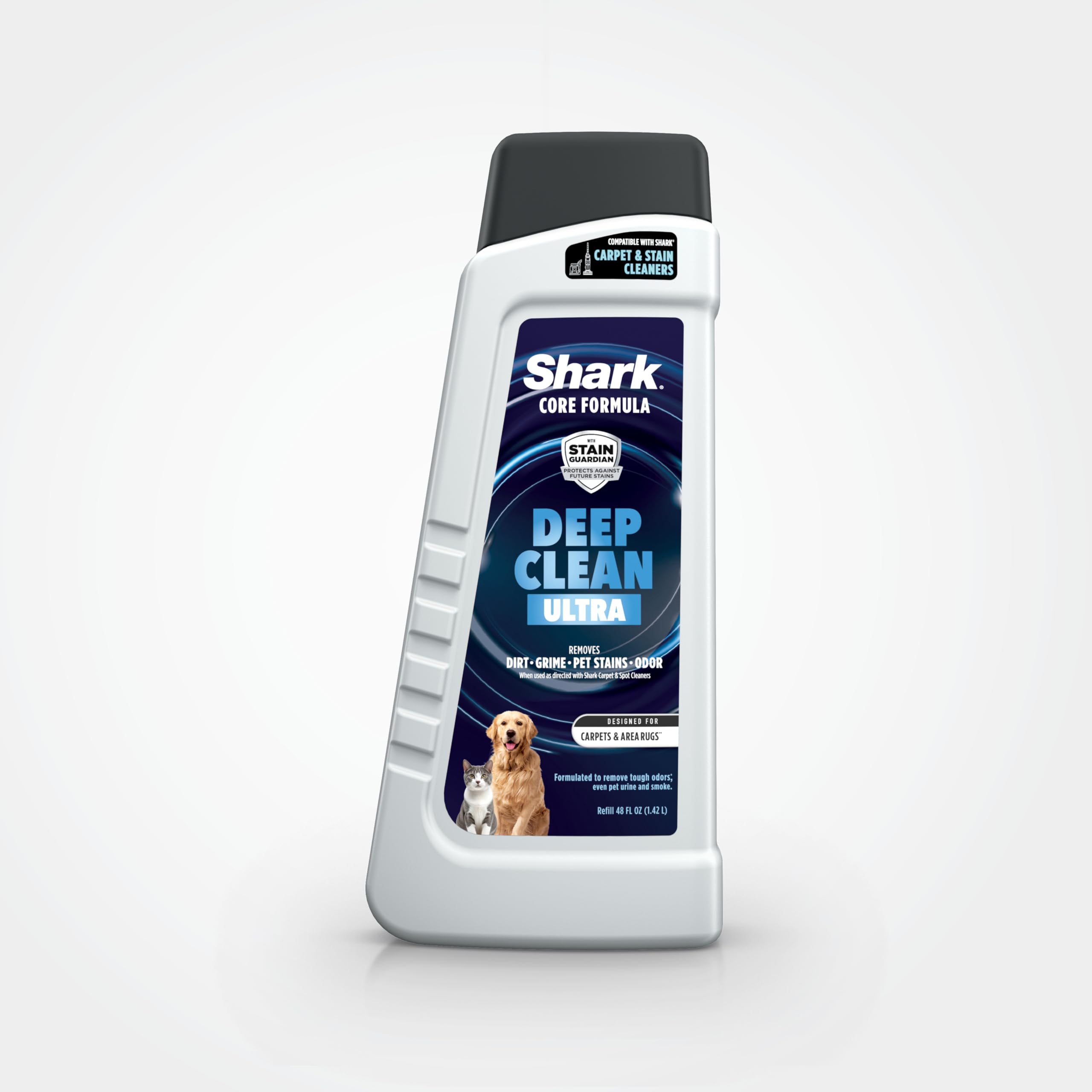 Shark envase frontal mostrando etiquetado y beneficio limpieza profunda