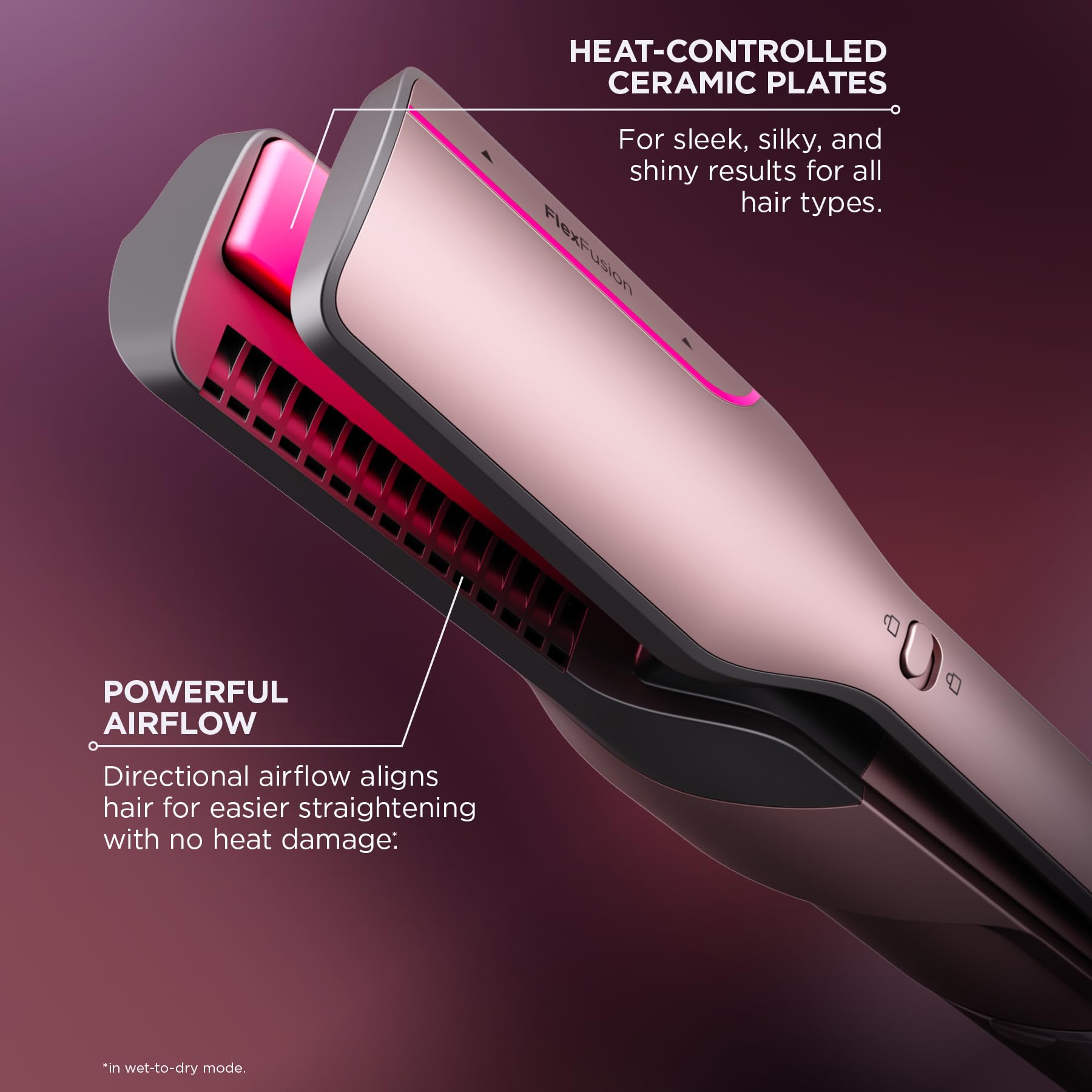 Shark FlexFusion styling wet hair image showing gentle wet-to-dry smoothing benefit