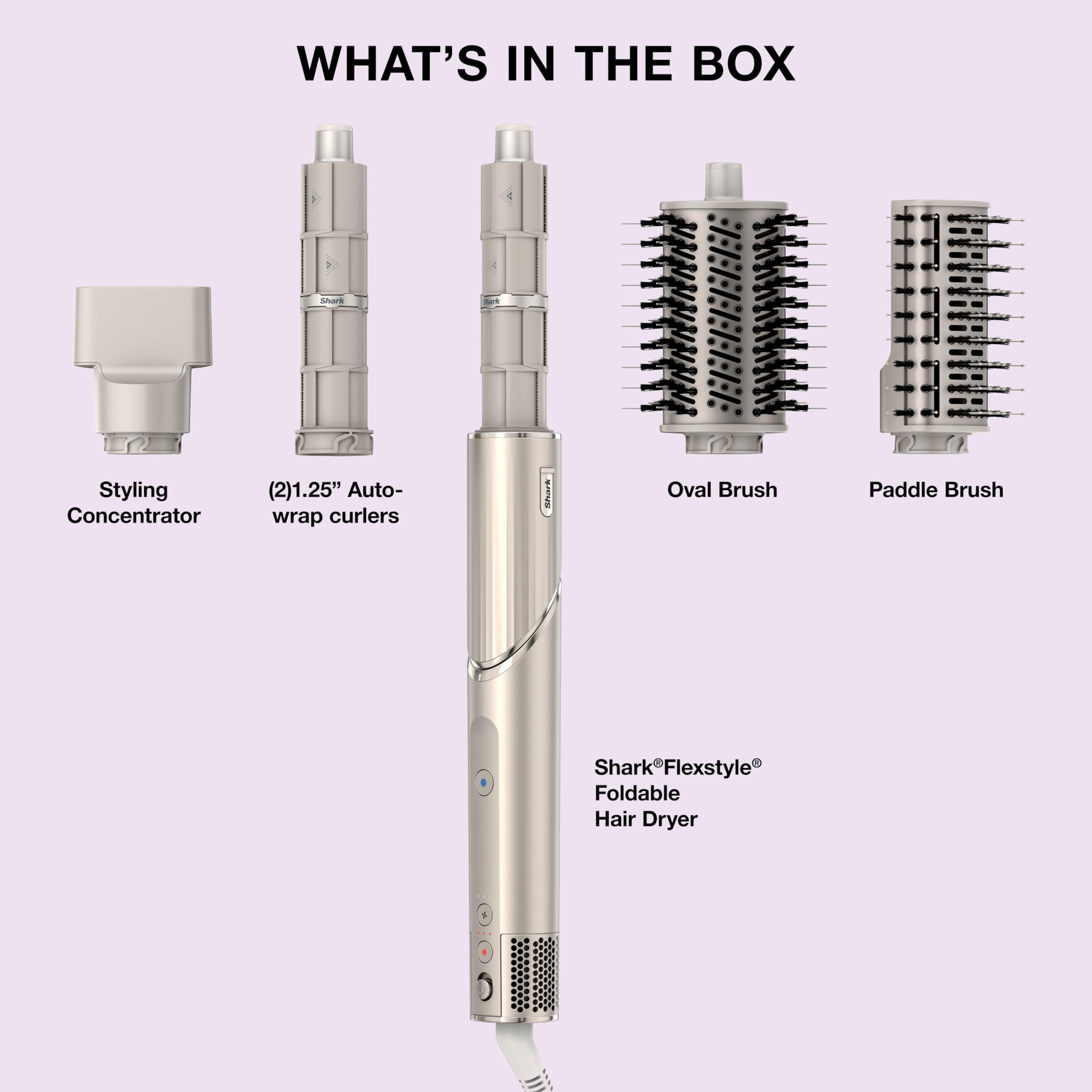 Shark FlexStyle full accessory set laid out showing included tools for multitasking