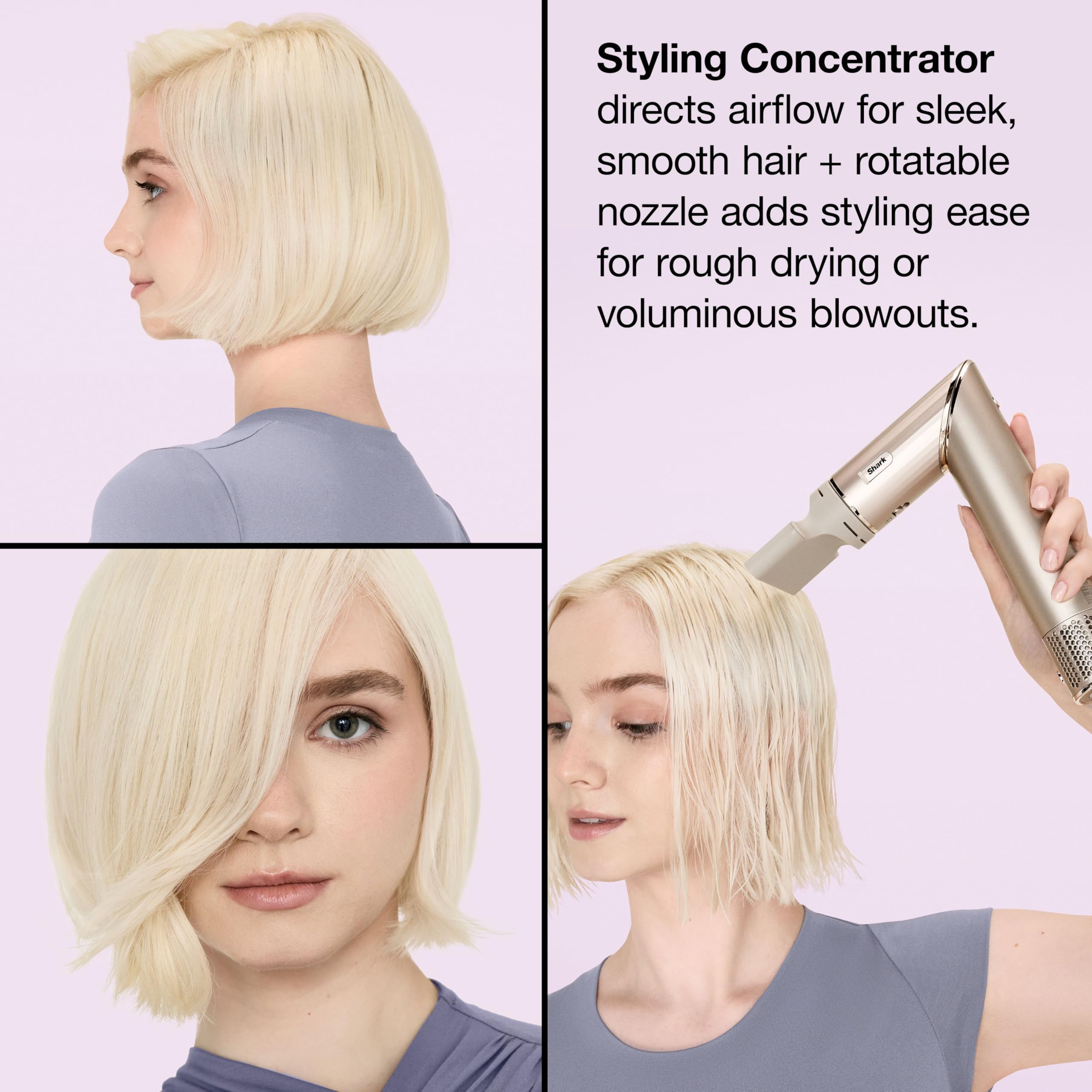 Shark FlexStyle rotatable concentrator angled for precision airflow and targeted styling