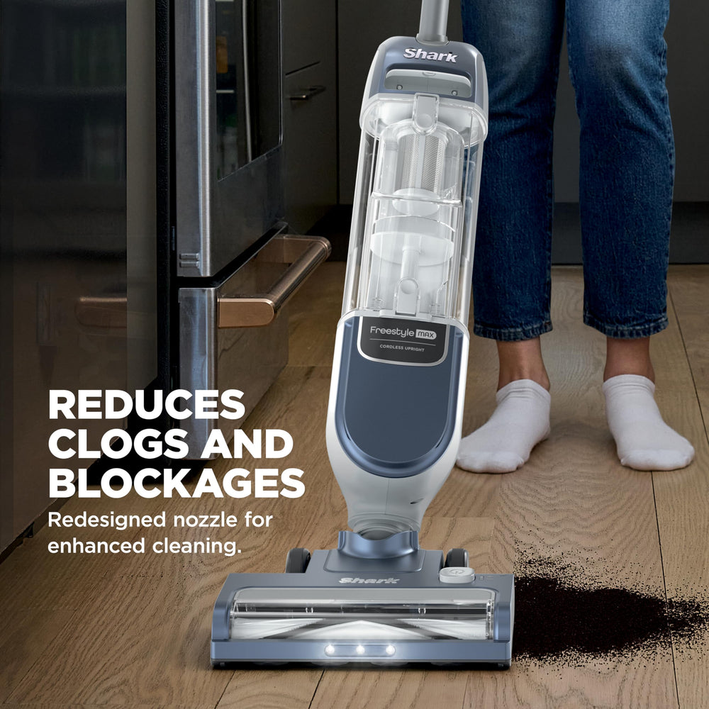 Shark Freestyle Max removable dust cup displayed for easy emptying benefit