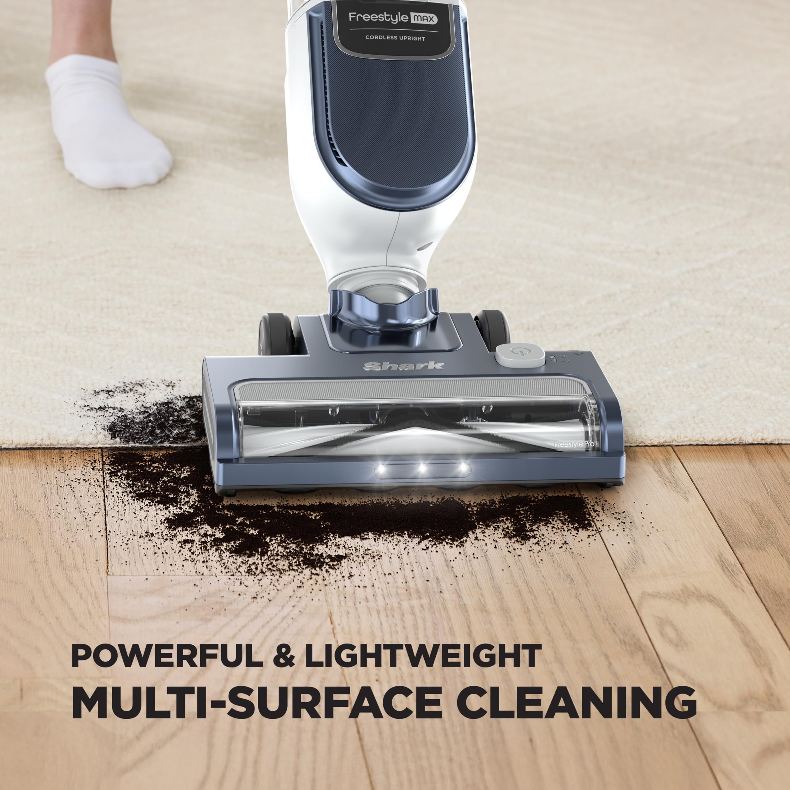Shark Freestyle Max cleaning hardwood floor illustrating cordless convenience