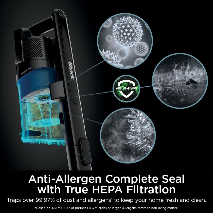Shark HEPA filter and sealed system detail showing allergen capture benefit