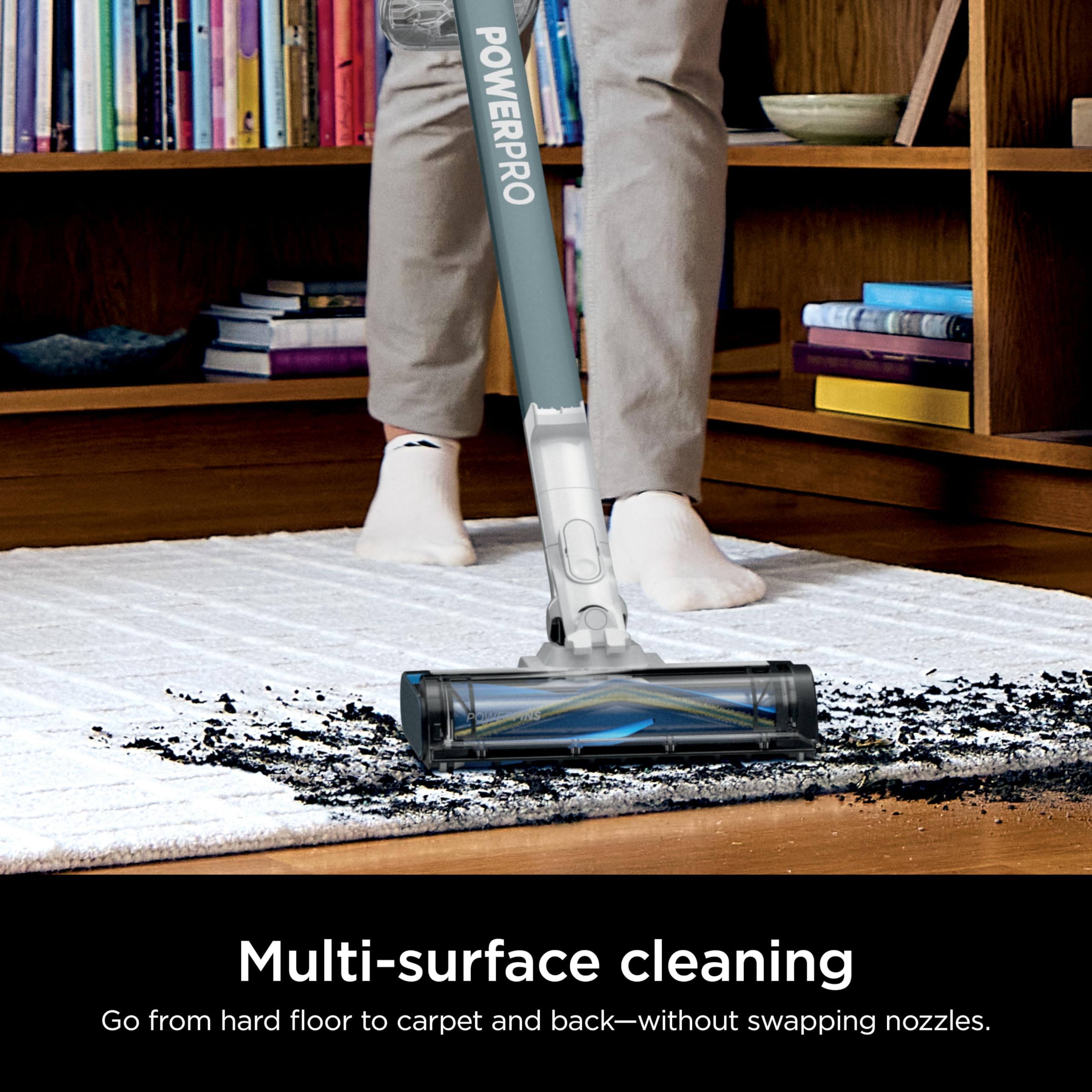 Shark self-cleaning brushroll detail showing no-hair-wrap advantage