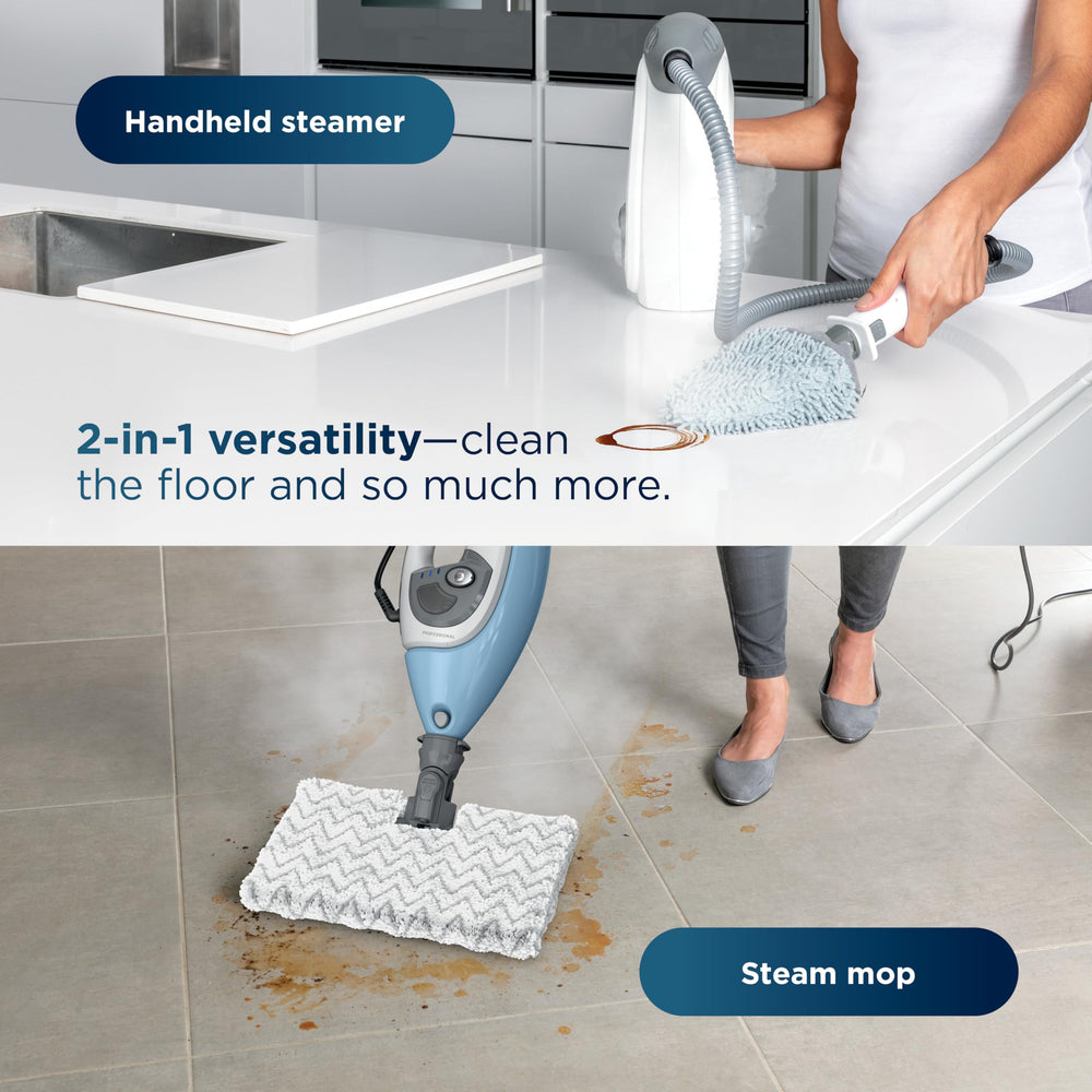 Shark S3972BRN detached handheld steamer demonstrated for tight spots, quick conversion