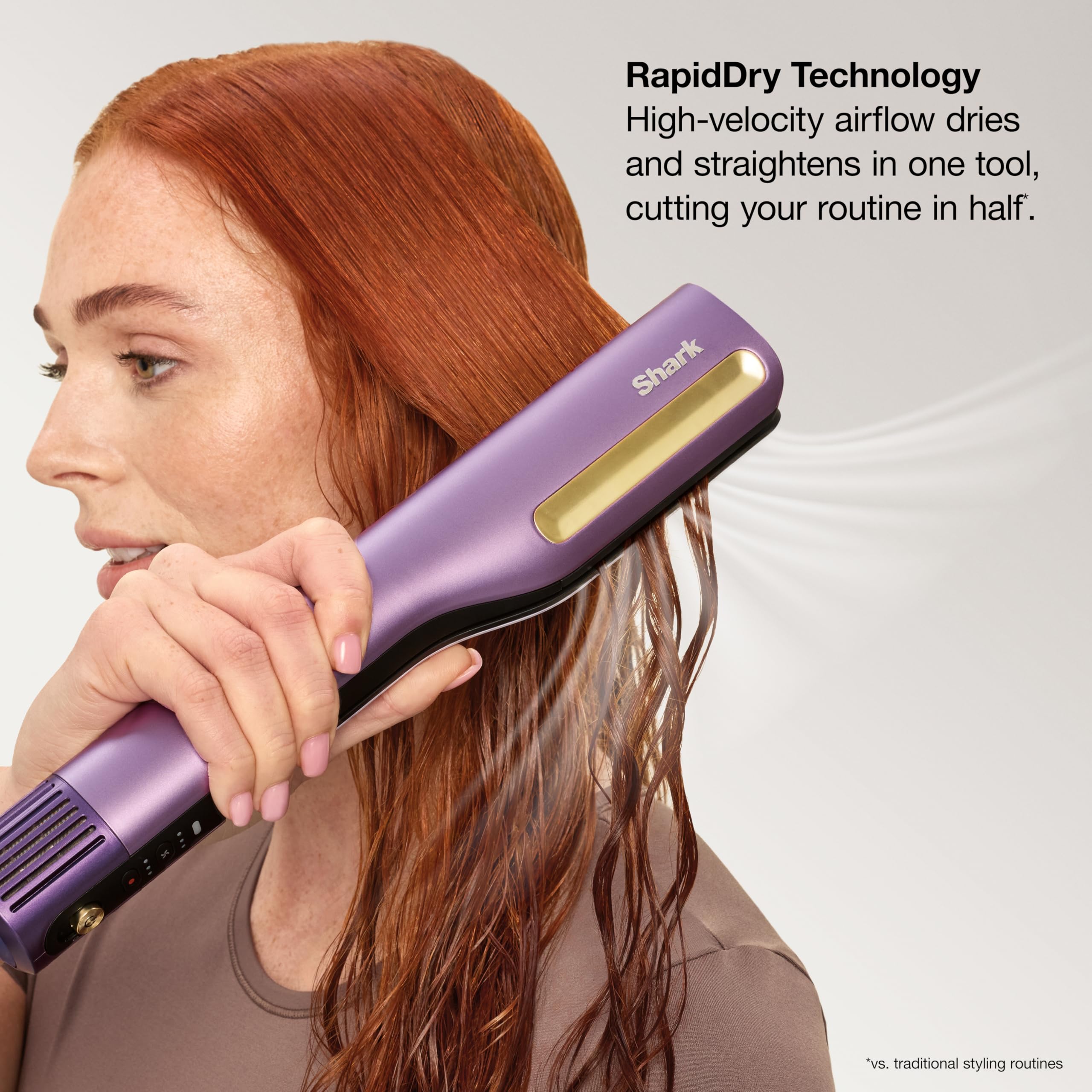 Shark SilkiPro finishing dry hair into a glossy straight style for polished results
