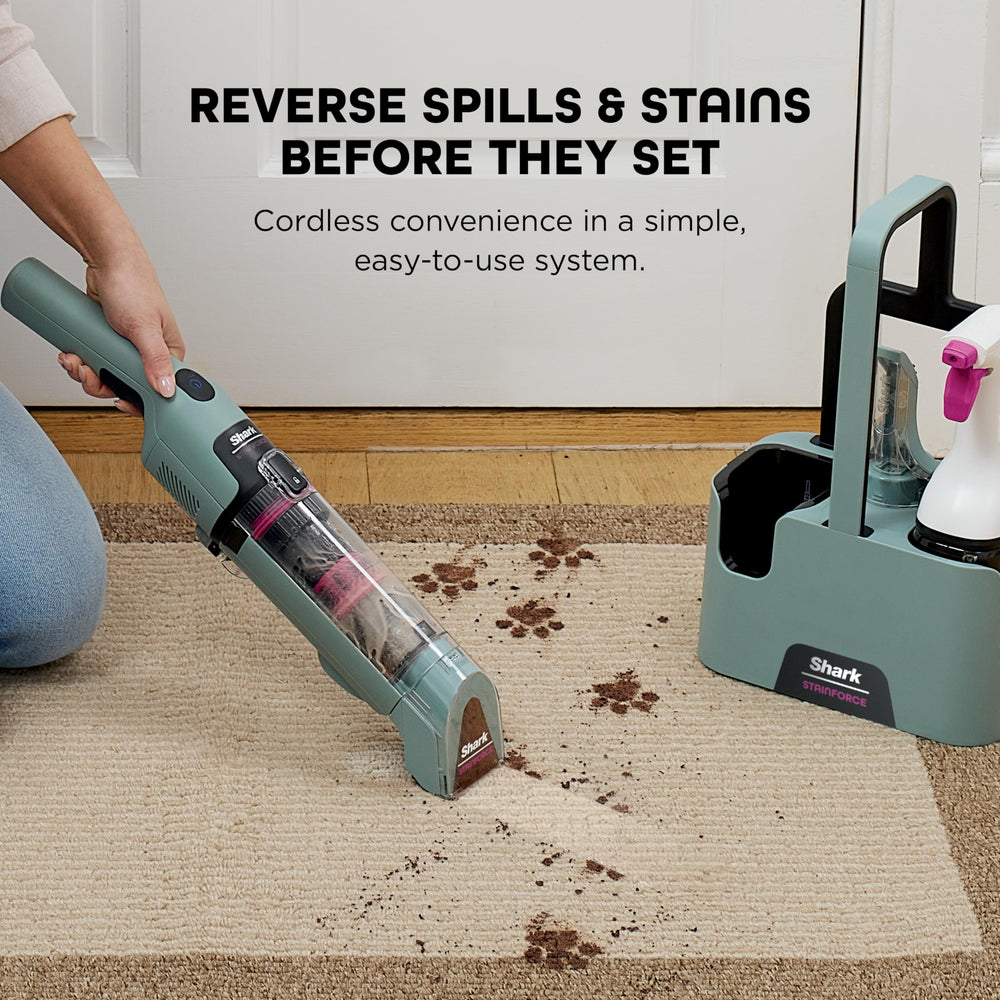 Shark StainForce cleaning a car interior showing cordless portability and stain lift