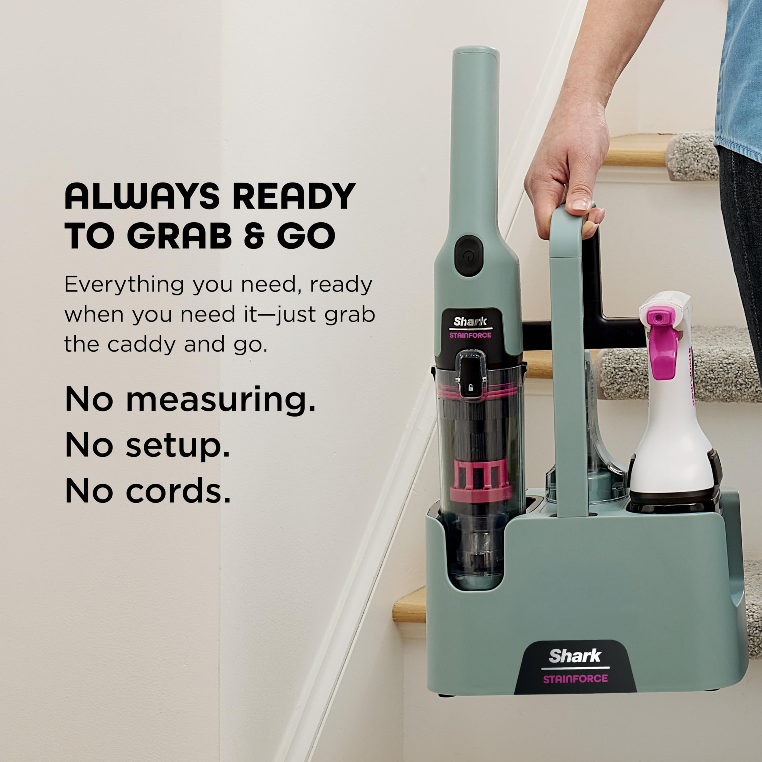 Shark StainForce crevice tool close-up reaching seams and edges for precise cleaning