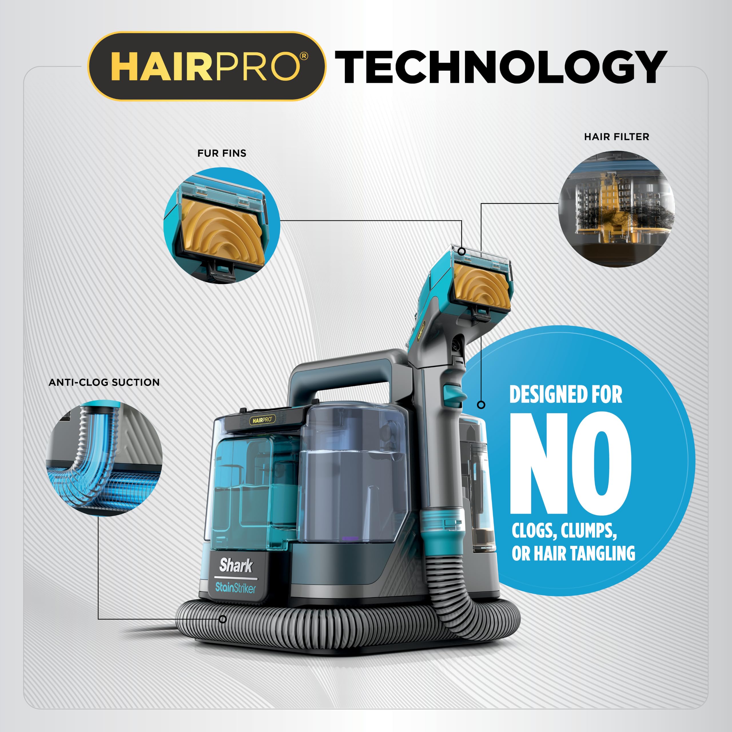 Shark StainStriker HairPro close-up of removable dirty water tank and filter for easy emptying