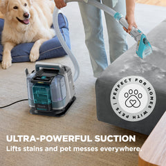 Shark StainStriker HairPro handheld in use cleaning upholstery for targeted stain removal