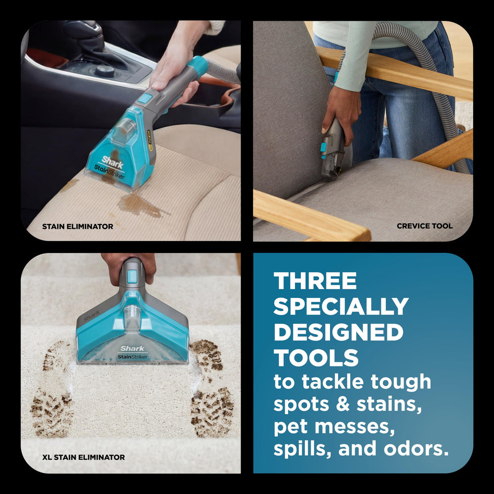 Shark StainStriker HairPro included OXY Multiplier and Deep Clean Pet formula bottles displayed