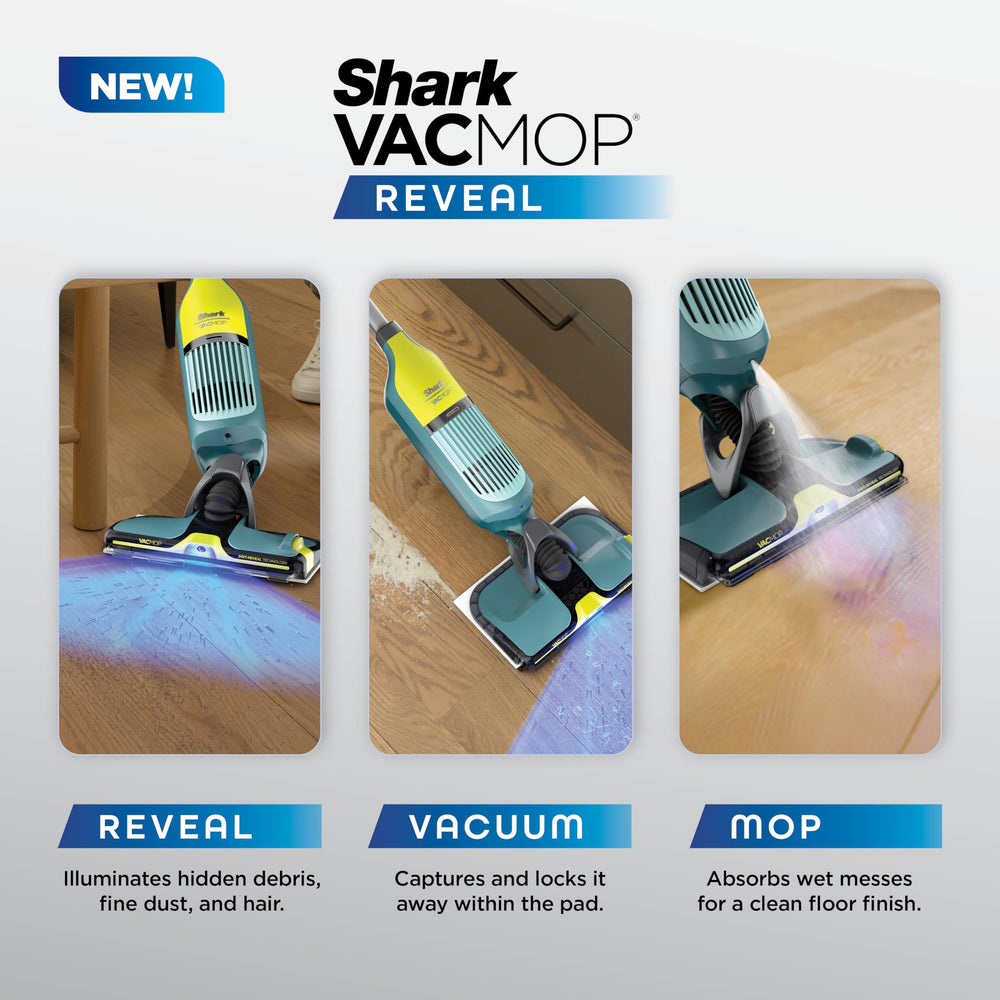 Shark VACMOP primer plano de cabeza y almohadilla evidenciando succión potente