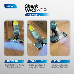 Shark VACMOP primer plano de cabeza y almohadilla evidenciando succión potente