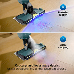 Shark VACMOP con luz Dirt‑Reveal encendida destacando residuos ocultos
