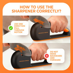 Sharp Pebble afilador en uso con cuchillo de chef mostrando restauración rápida del filo