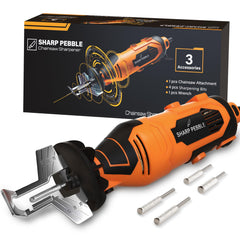 Sharp Pebble vista frontal del kit mostrando herramienta y accesorios, mantiene cadenas listas