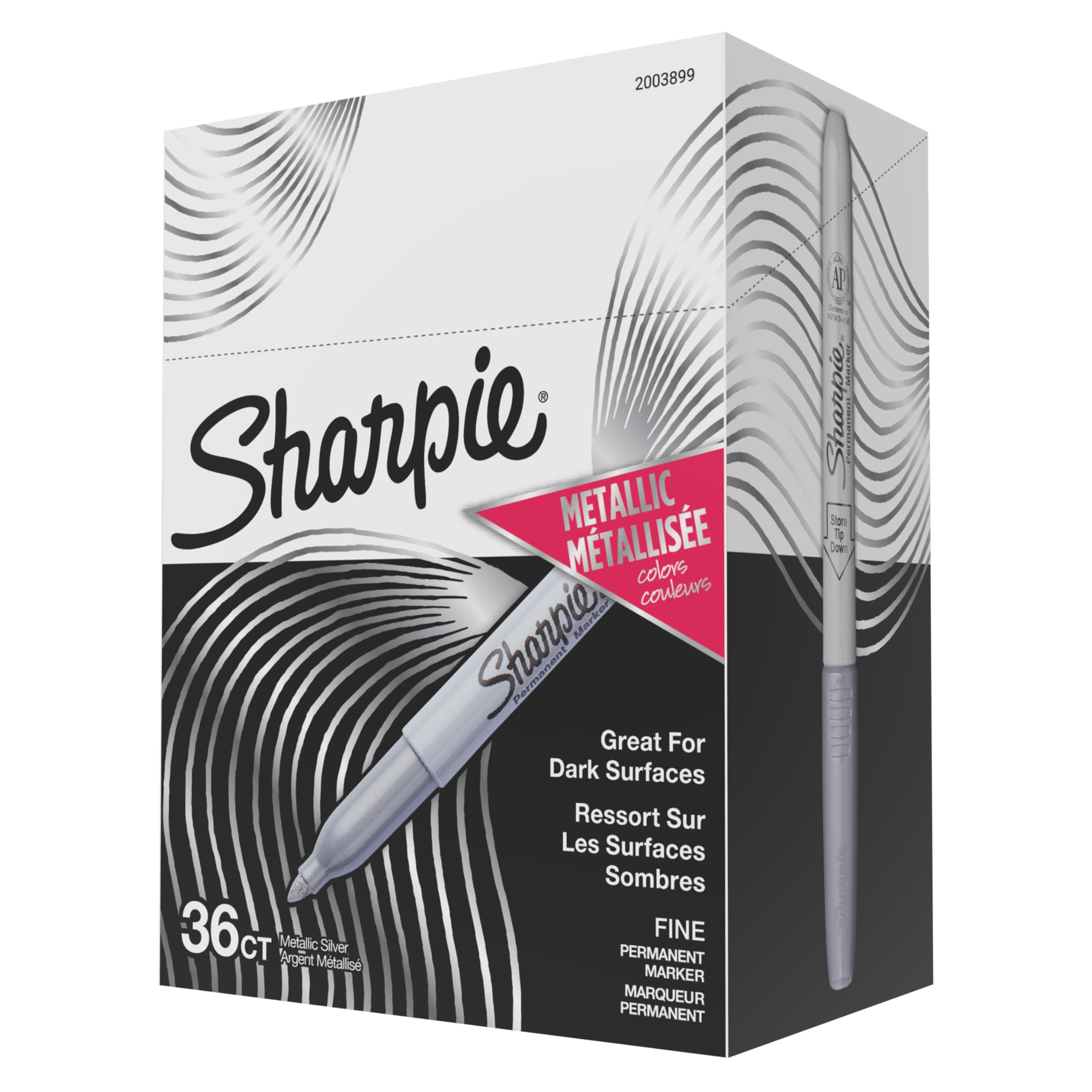 Sharpie Metallic plata vista frontal mostrando 36 marcadores para proyectos creativos