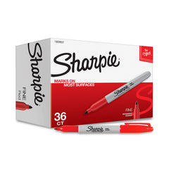 Sharpie red pack front showing 36 markers and bold color consistency