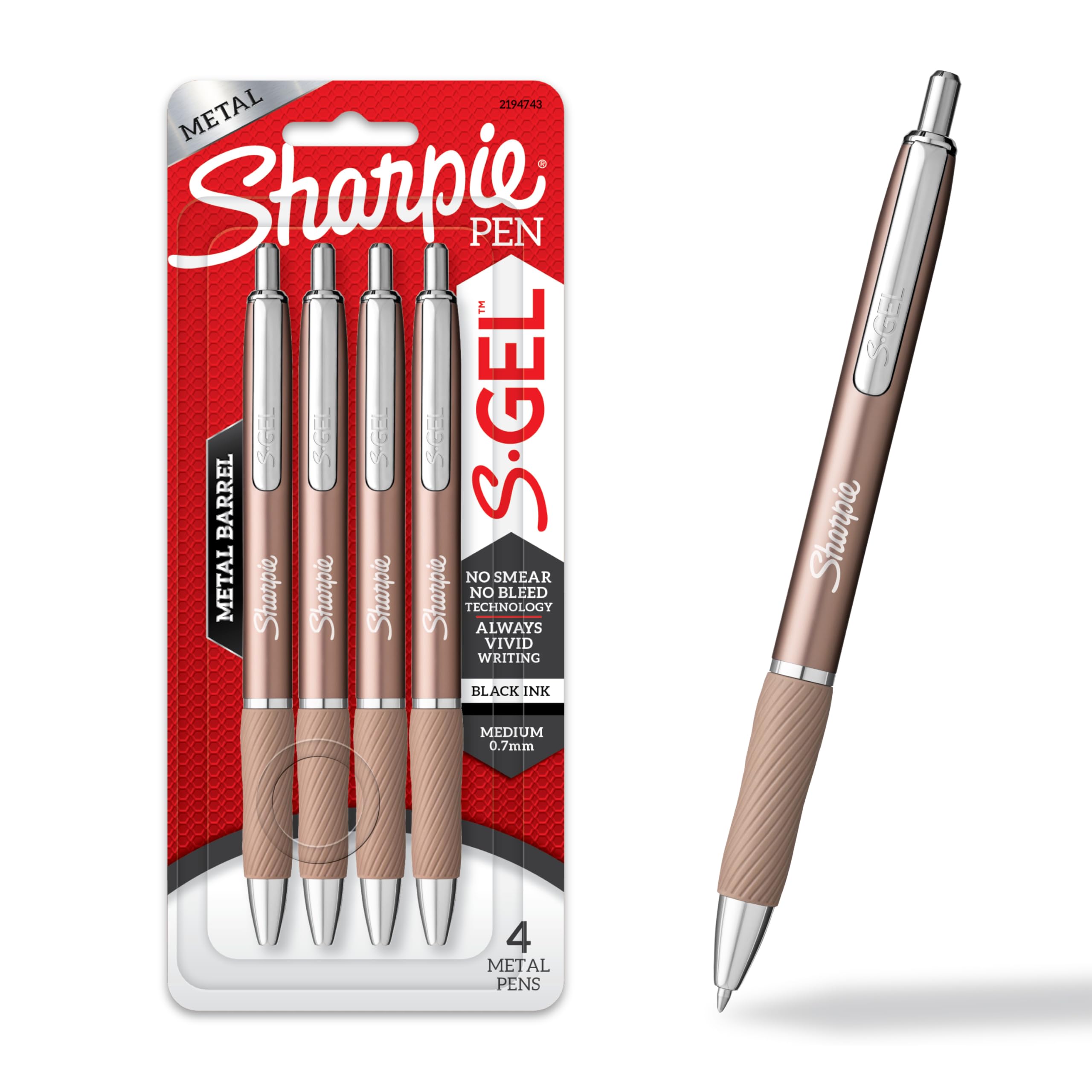 Sharpie S-Gel bolígrafo frontal metal champagne, aspecto profesional