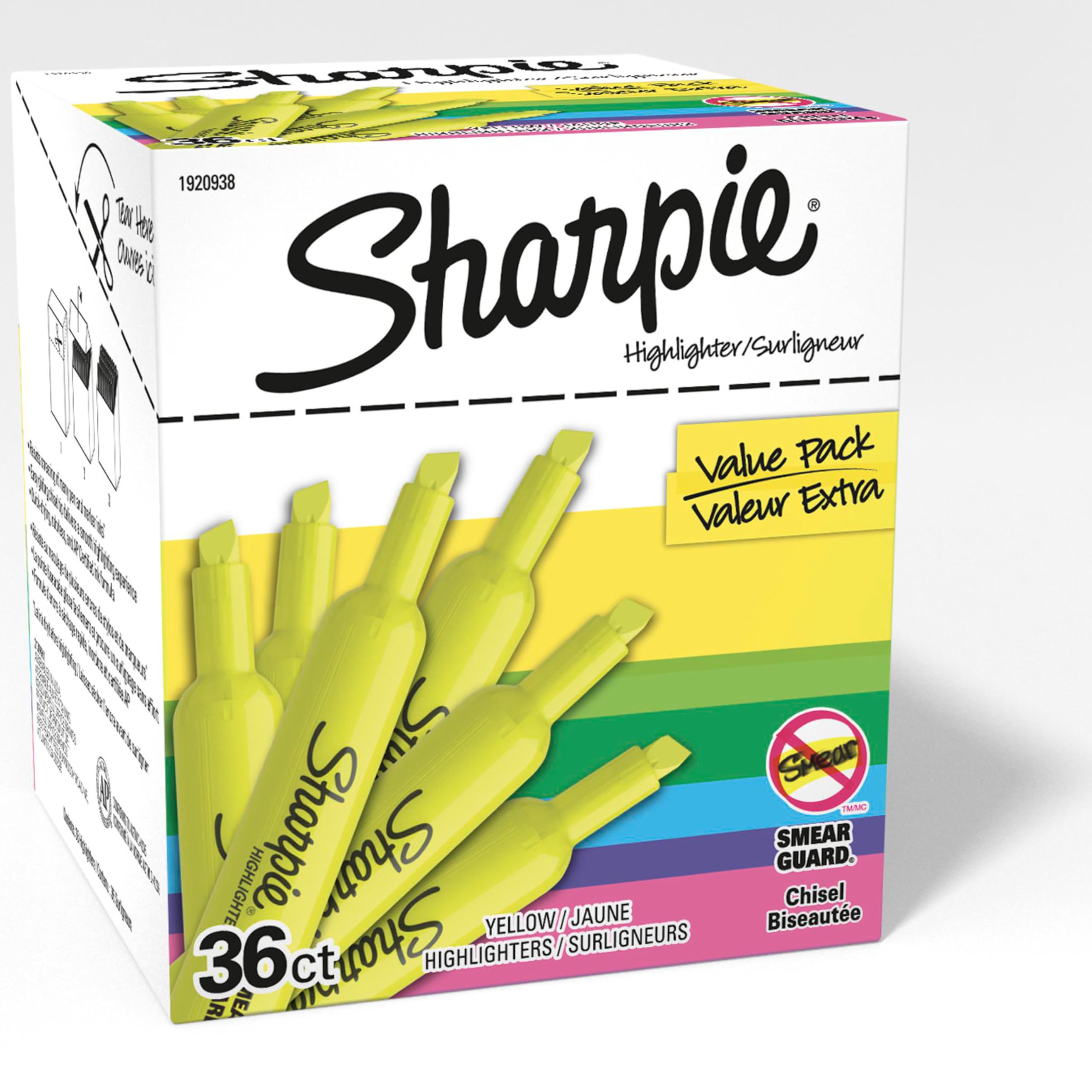 Sharpie etiqueta con información del producto y beneficios claros