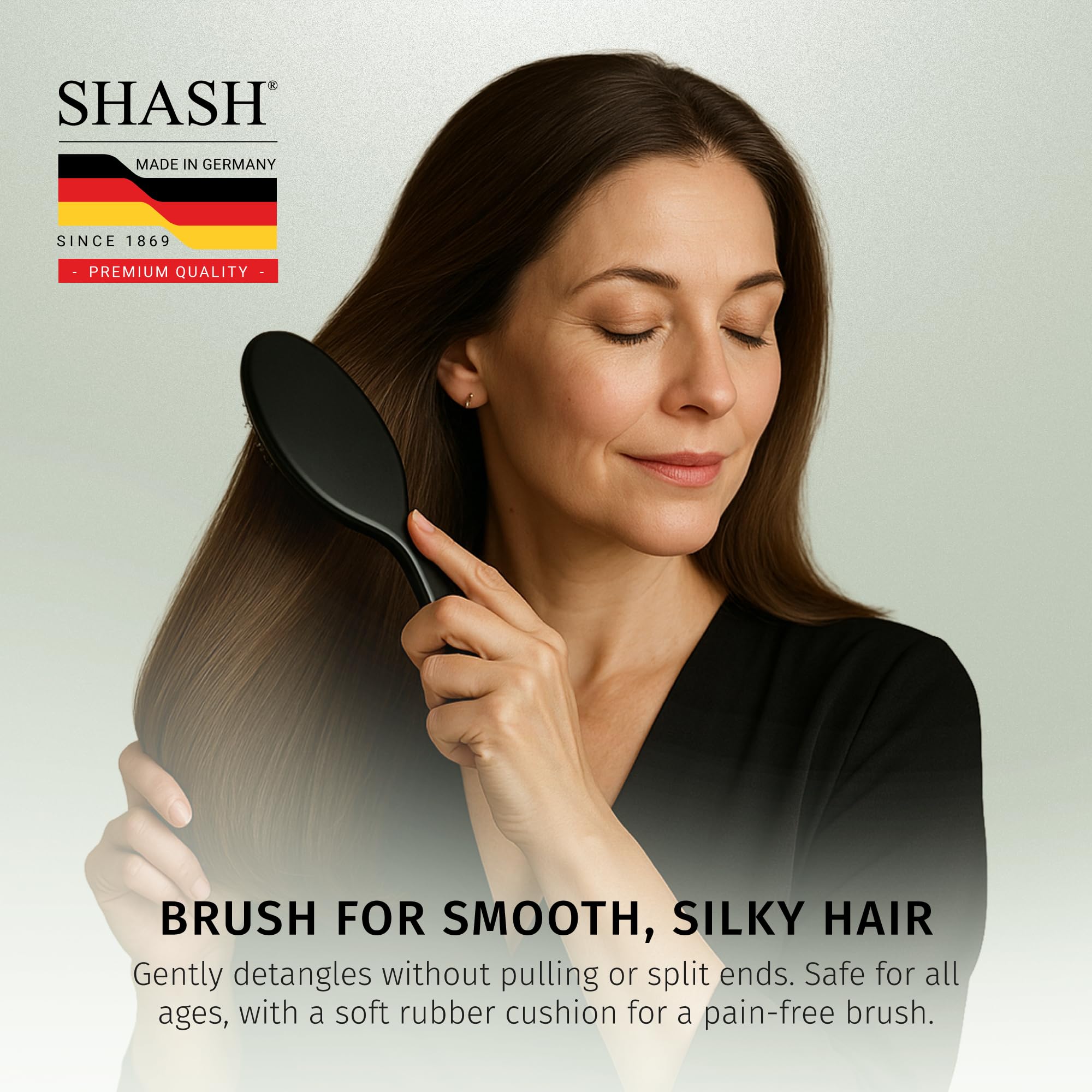 SHASH side profile showing wooden handle ergonomic grip for comfortable brushing