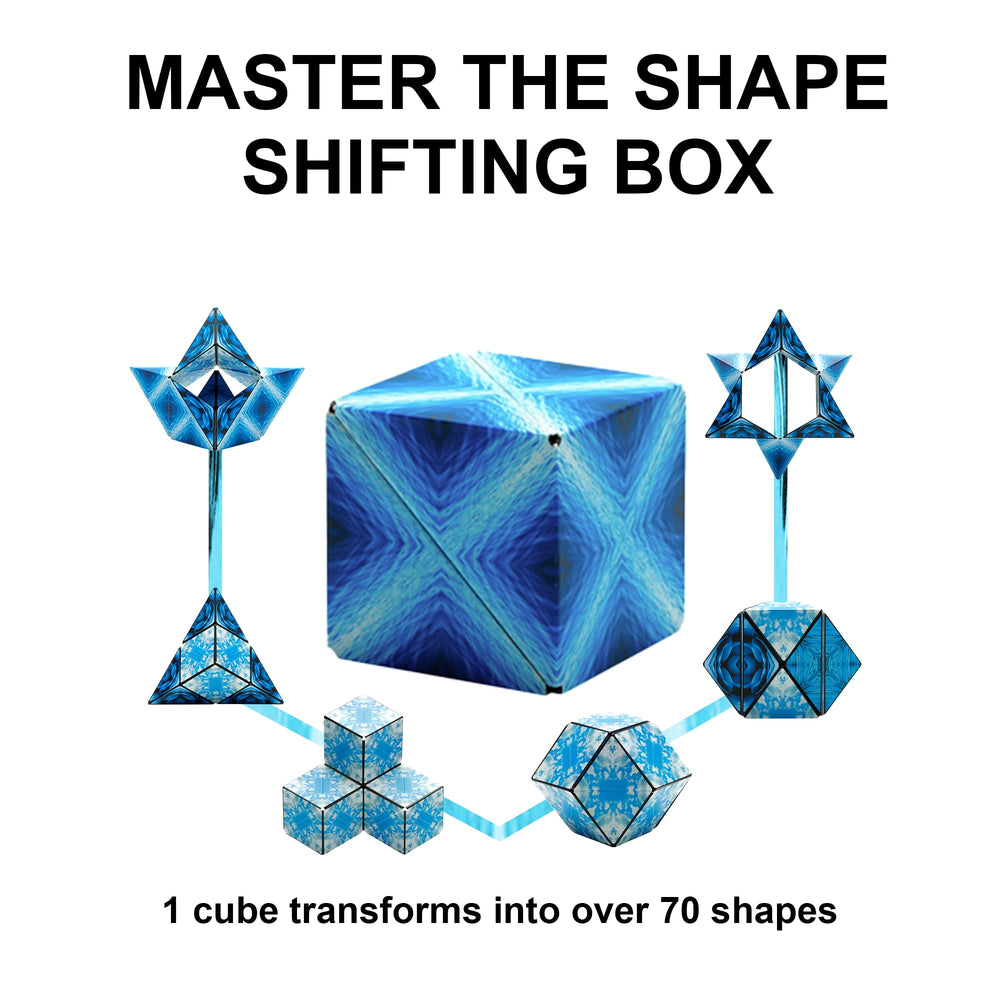 Cubo Shashibo junto a mano para ver escala y portabilidad práctica