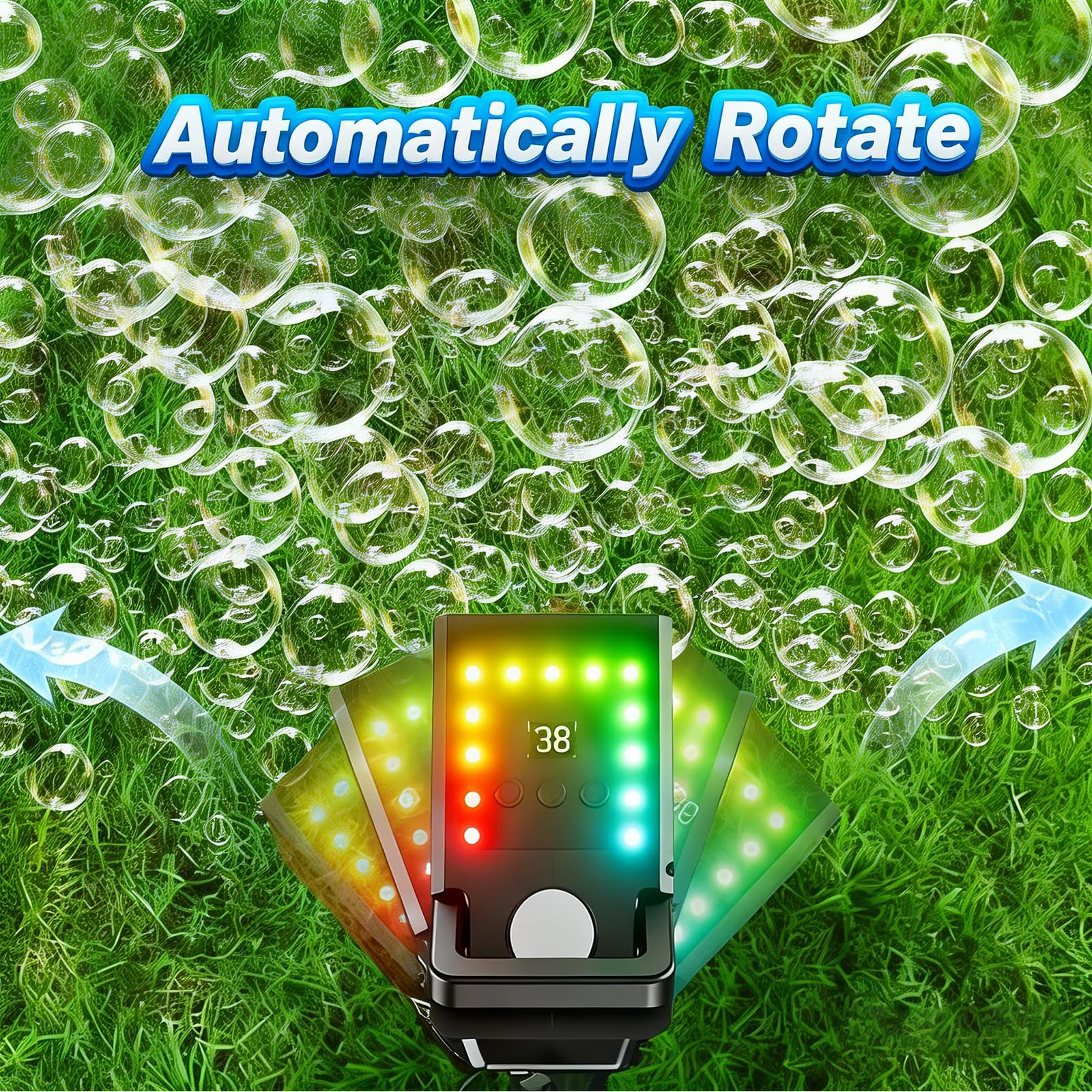 SHCKE lluvia de burbujas en fiesta nocturna con luces RGB vibrantes