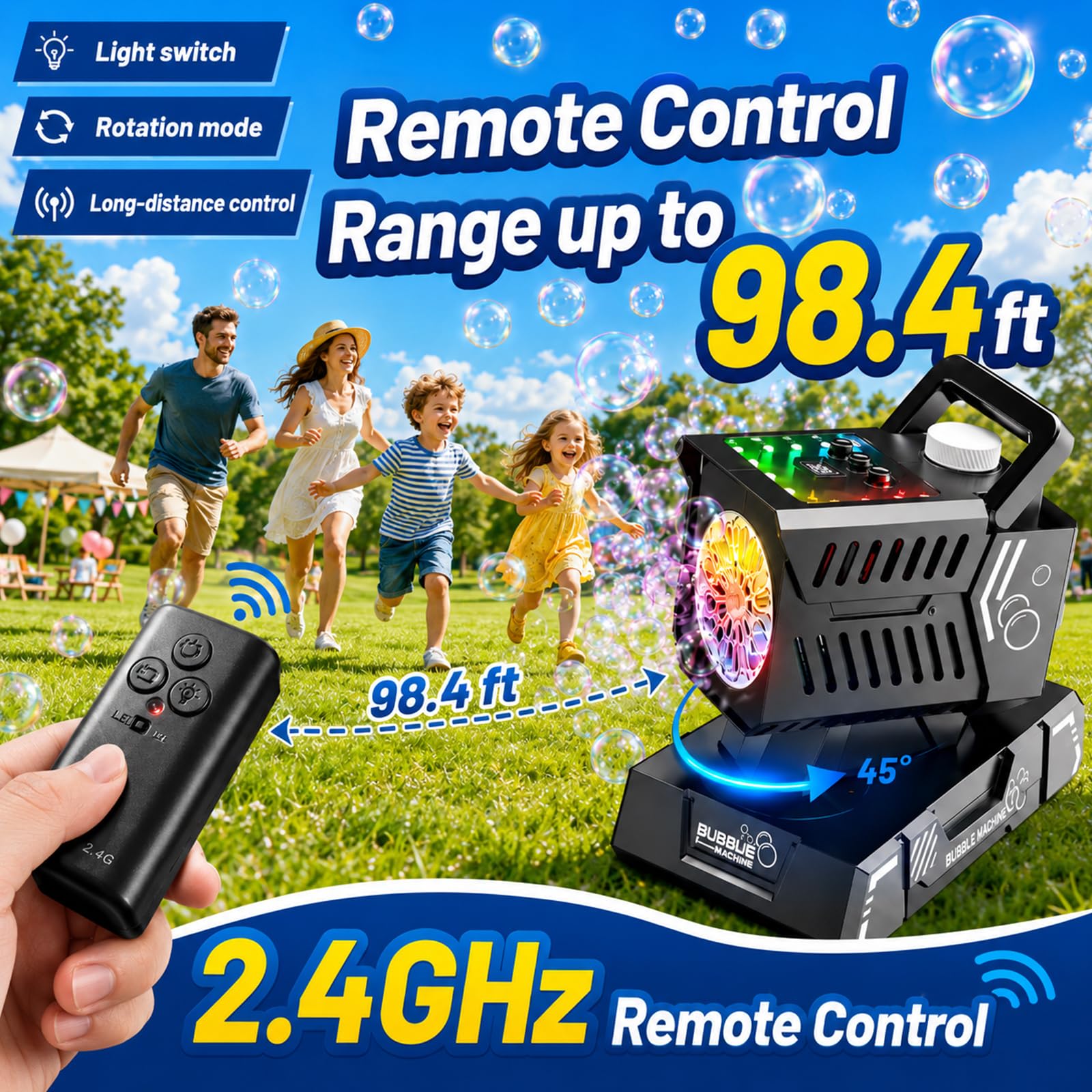 SHCKE control remoto 2.4G en uso para ajustar luces y rotación