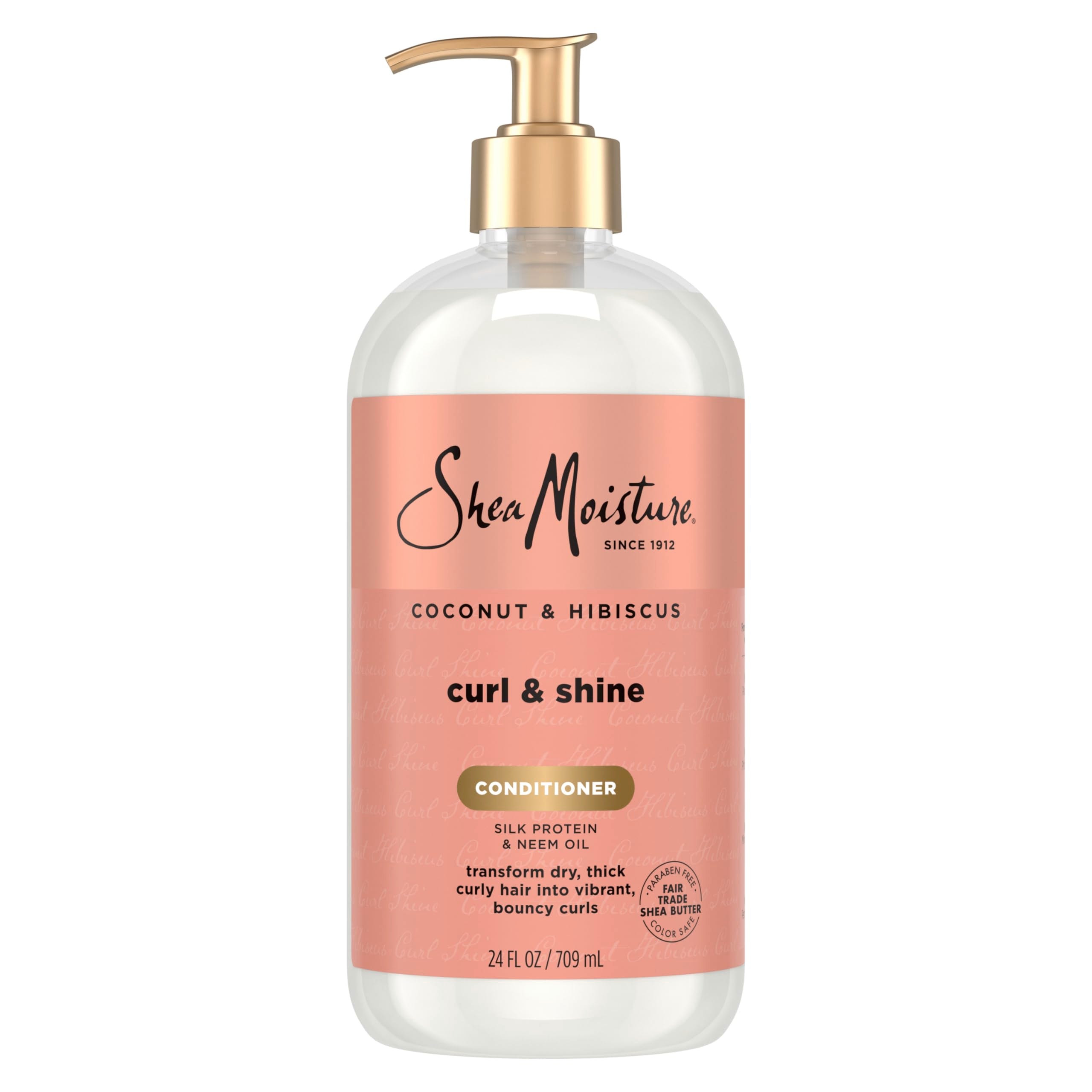 Shea Moisture envase frontal Coconut & Hibiscus mostrando etiqueta y tamaño 24 oz beneficio hidratación